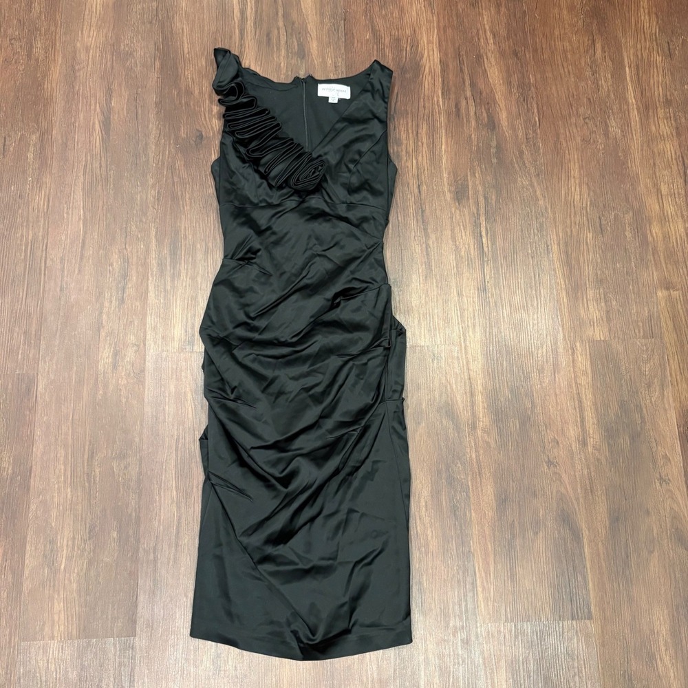 Betsy & Adam Black Ruffle One Shoulder Midi Dress 4 Whimsigoth Coquette Cocktail